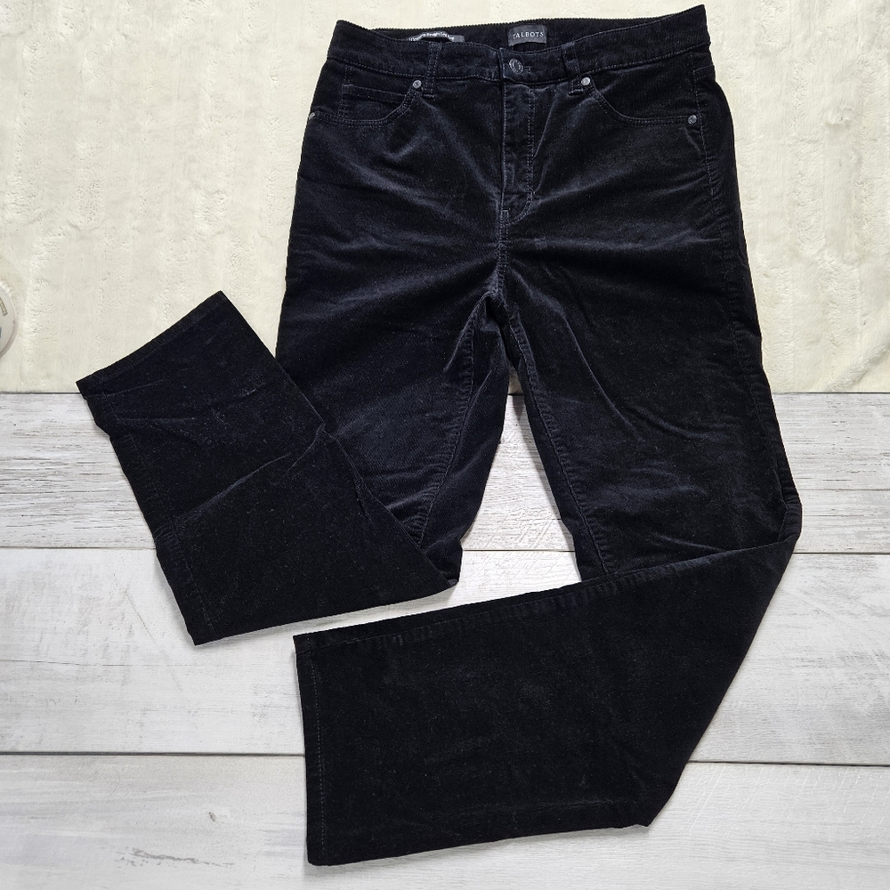 Talbots Corduroy Straight Leg Pants Womens Size 8 Black High Rise Preppy